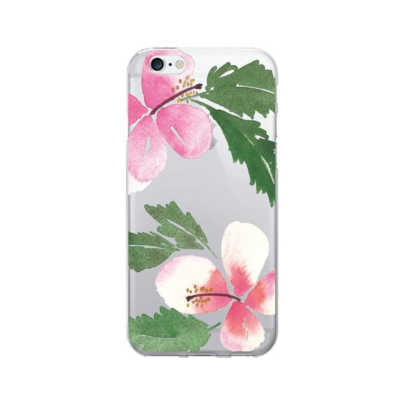 OTM Prints Clear Phone Case, Hibiscus Pink and Green - iPhone 6 Plus/7 Plus