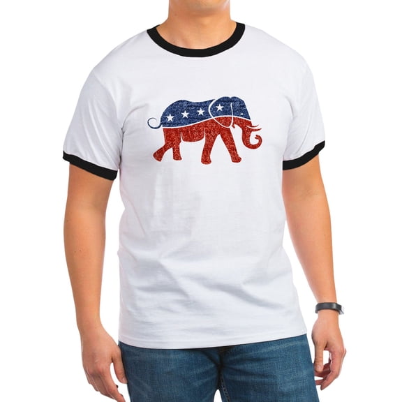 CafePress - Glitter Republican Elephant T Shirt - 100% Cotton Ringed T-Shirt