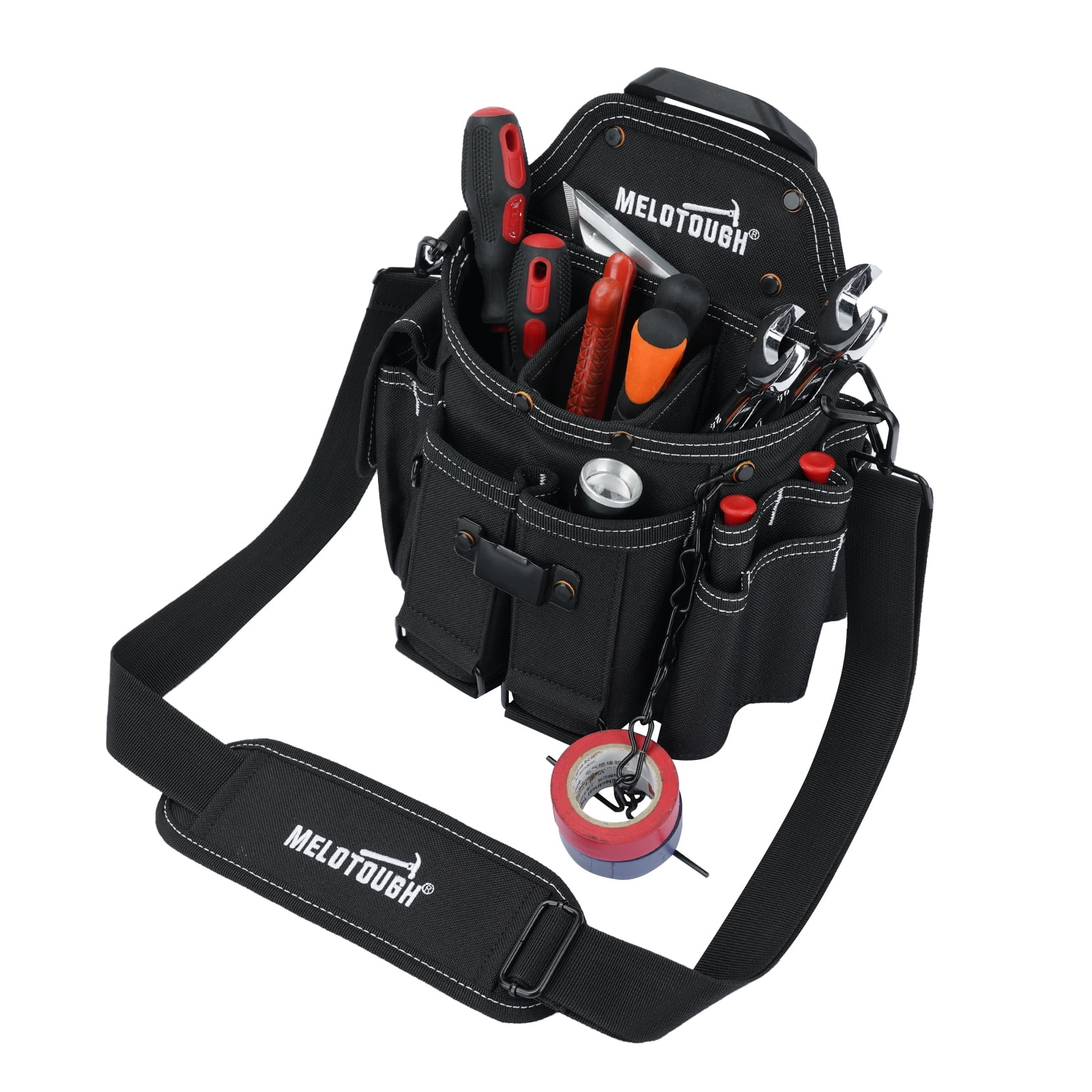 MELOTOUGH Professional Small Electrician Tool Pouch for Tool Belt Pockets with Belt Clip Attachment Pockets Tradesman Tool Bag Pouch with Tape Thong Tool Holster
