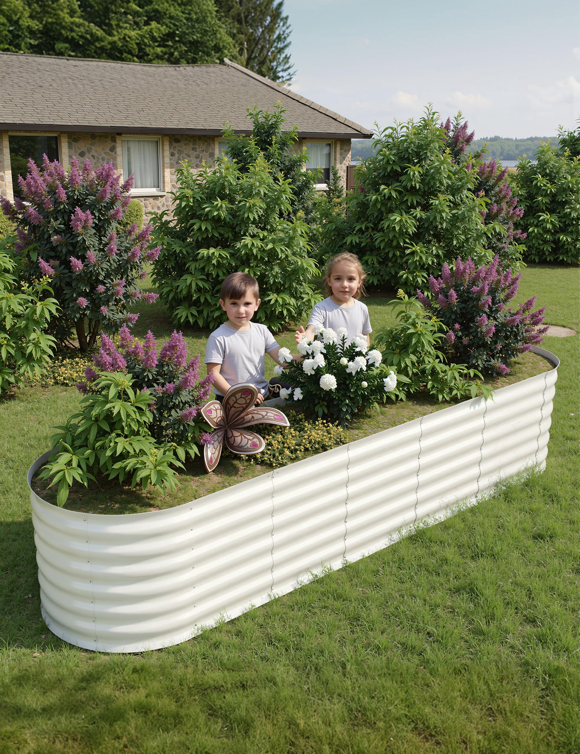 2Pack 8'*2'*2' Oval Metal Raised Garden Bed – Heavy-Duty Galvanized Steel Outdoor Planter Box for Vegetables, Flowers & Herbs, Weather-Resistant, Beige