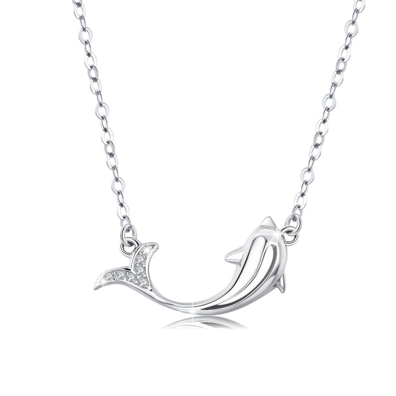 TANGPOET 925 Sterling Silver Dolphin Necklace Women Ocean Animal Pendant