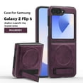 thumbnail image 2 of Dteck Magnetic Leather Case for Samsung Galaxy Z Flip 6,Shockproof Leather Compatible with Mag-safe Adjustable Kickstand Protective Cover for Galaxy Z Flip 6 5G,Darkpurple, 2 of 6