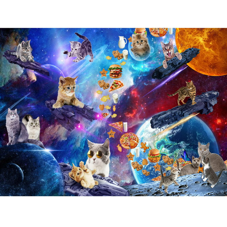 Jigsaw Puzzles for Adults 500 Pieces - Space Cat Jigsaw Puzzles for Adults  Kids,Galaxy Puzzle Wooden Jigsaw Puzzle Family Games Large Puzzle Games 