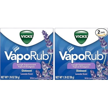 Vicks VapoRub, Lavender Scent, Cough Suppressant, Topical Chest Rub & Analgesic Ointment, Medicated Vapors, Relief from Cough Due to Cold, Aches & Pains, 1.76oz (Pack of 2)