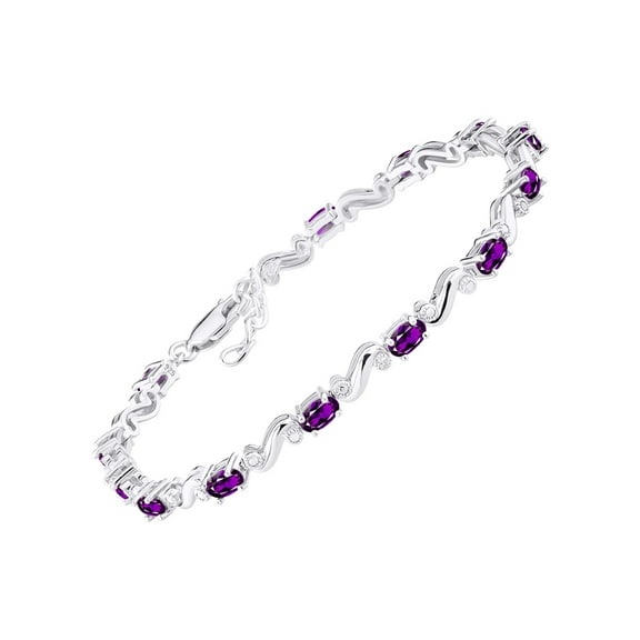 RYLOS Bracelets for Women 925 Sterling Silver Classic "S" Tennis Bracelet Gemstone & Diamonds Adjustable to Fit 7"-8" Wrist, 13 Gorgeous 5X3MM Amethyst Jewelry for Women Friendship