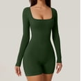 thumbnail image 2 of Knosfe New Solid Color High Waist Tight Sports Yoga Long Sleeve Jumpsuit Shorts Spant Slim Bodysuit For Women Dark Green XL, 2 of 7