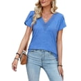 thumbnail image 2 of Fangasis Women Summer Tops Short Sleeve T Shirt V Neck T-shirt Ladies Breathable Tee Loose Dailywear Blue S, 2 of 4