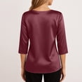 thumbnail image 5 of Dressy Tops for Women 3/4 Sleeve Silk Satin Blouses Business Work T Shirts Loose Fit Solid Color Cowl Neck Spring Summer Outfits 2026 Wine XL, 5 of 7