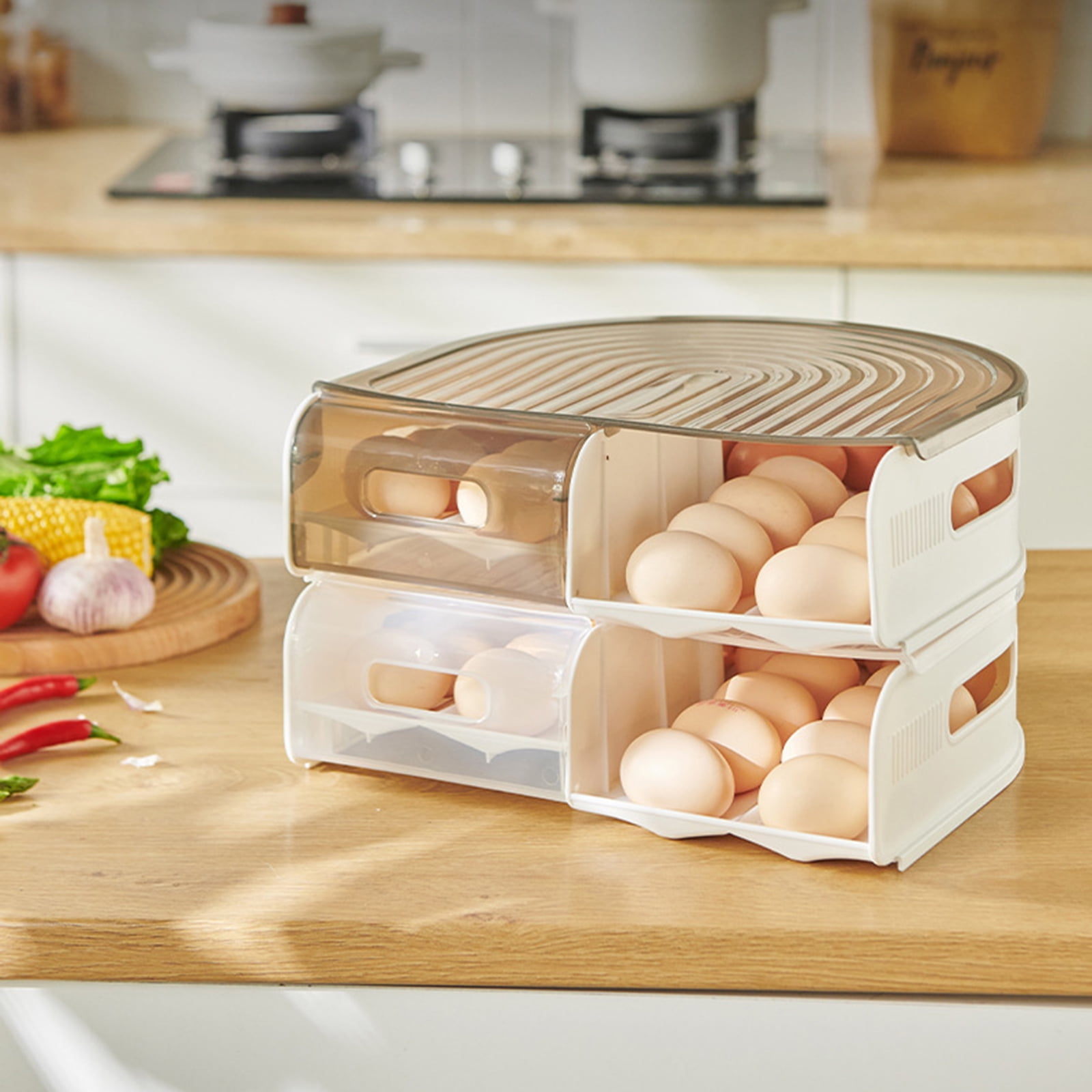 2 Layer U Shape Eggs Storage Box Roll Out Design Clear Refrigerator Organizers Safe Plastic Kitchen Tool