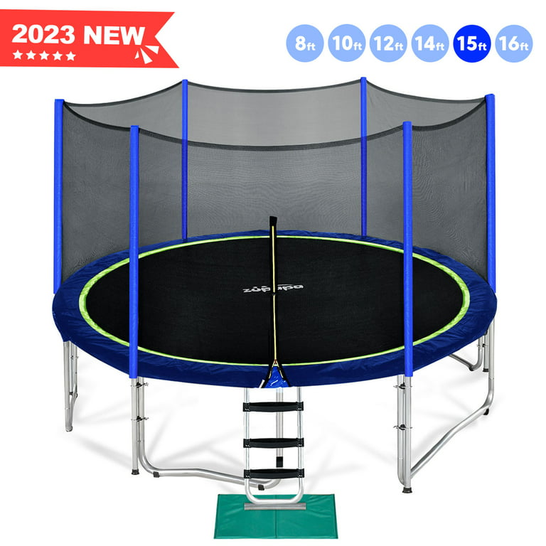 Zupapa Design 16 15 12 10 8FT Trampoline Kids with Safety Enclosure Net 425LBS Weight Capacity Outdoor Backyards Trampolines with Non-Slip Ladder for Children Adults Family - Walmart.com