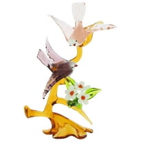 GlassOfVenice Murano Glass Birds On a Tree With Flower - Purple and Pink