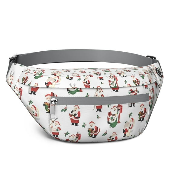 Fanny Pack White Christmas Santa Pattern Waist Pack Bag,Running Cross Bag,Waterproof Large Fanny Packs for Women Men for Travel Running Hiking Cycling