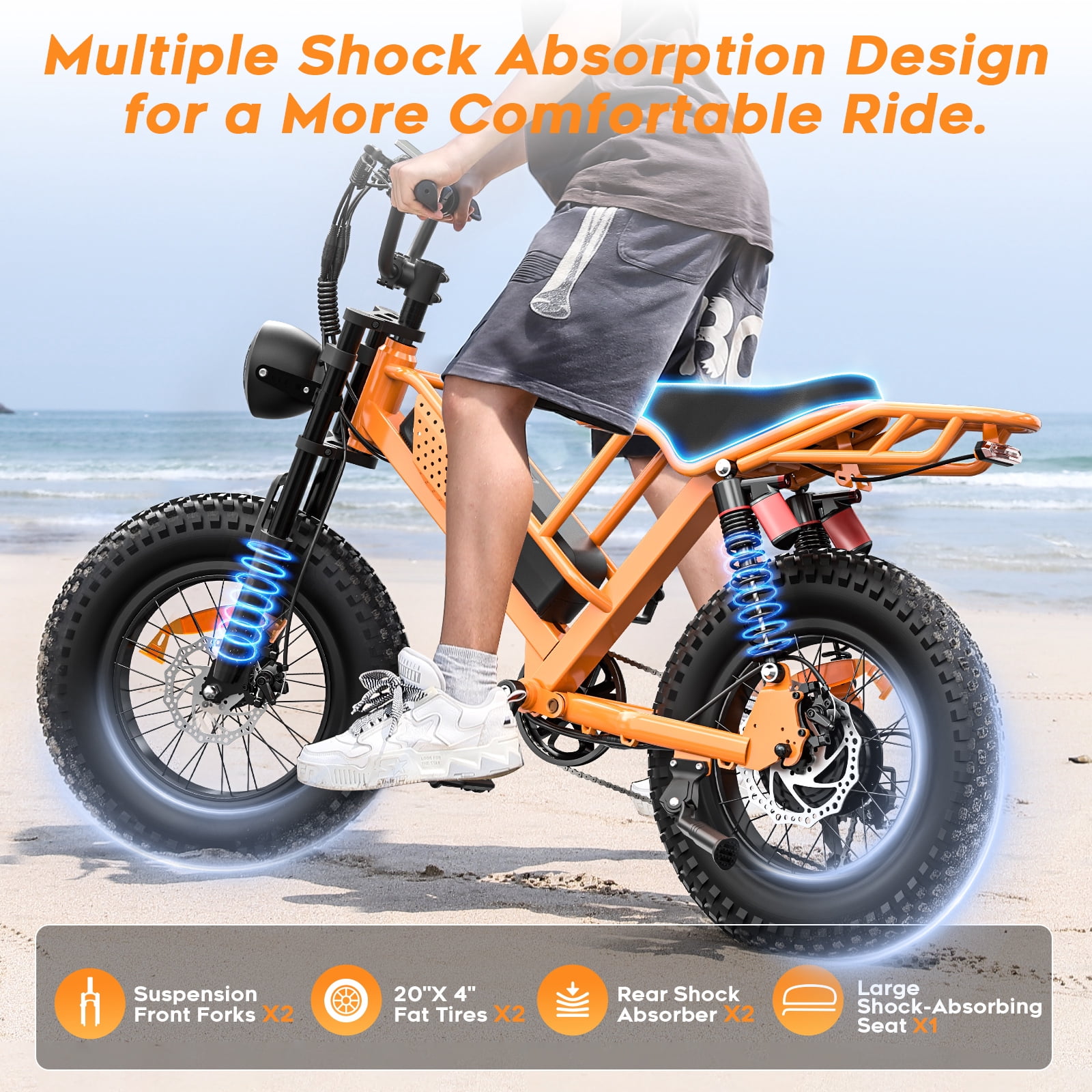 SPACEWALK Electric Bike for Adults, 750W Motor, 20"x4" Fat Tires, 25mph Top Speed, 48V 15Ah Removable Battery, Dual Front & Rear Suspension for Smooth Riding