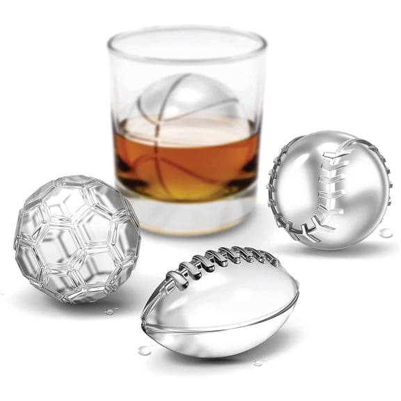 Tovolo Ice Mold Set, Football, Baseball, Basketball and Soccer Ball Large Ice Molds for Cocktail Drinks, 4 Pack