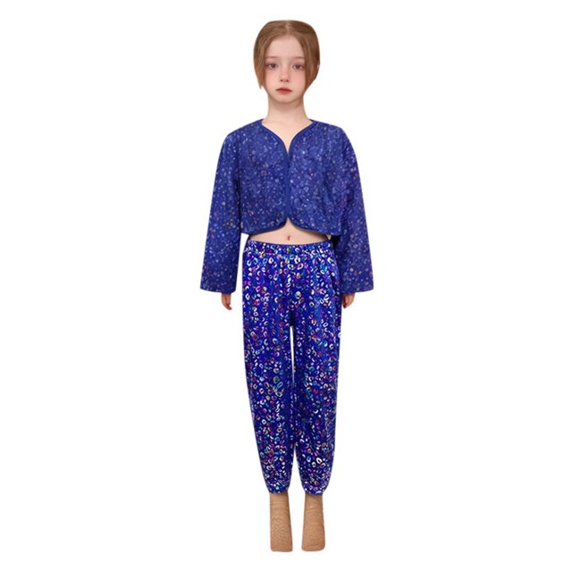 Toimothcn Pantalon Fille Décontracté Paillettes Léopard Imprimé Jazz Pantalon Jambe Droite Taille Élastique Doux Mode Carnaval Performance de Scène Collants 4-5 Ans