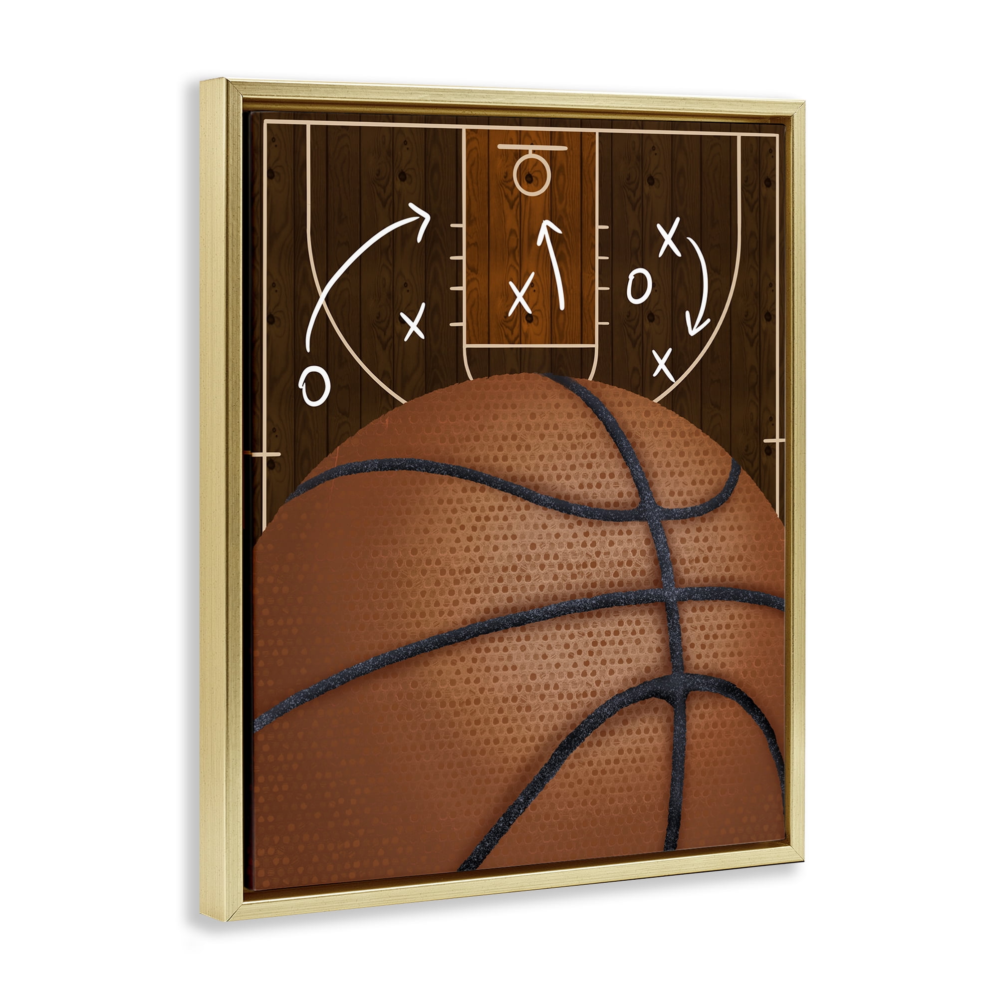 Stupell Industries Basketball Court Tactics Gold Framed Floater Canvas Wall Art, design by Jennifer Stith