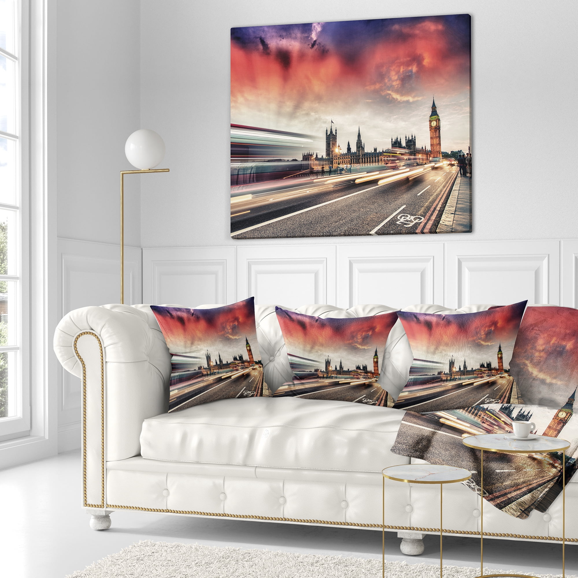 Designart London Westminster Bridge - Cityscape Photo Throw Pillow - 16x16