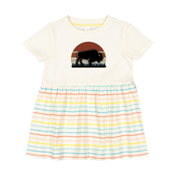 Inktastic Buffalo Retro Sunset Bison Girls Baby Dress