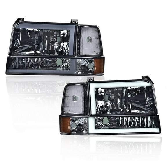 Fit For 1992-1996 Ford F150 F250 F350 Dual Chrome LED DRL Bumper Headlights Lamp