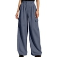 thumbnail image 3 of Women's High Waisted Pleated Wide Leg Cargo Pants Casual Loose Pocketed Work Trousers, 3 of 8