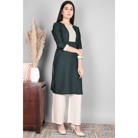 Teal Green Solid Rayon Straight-Fit Kurta