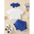 thumbnail image 3 of Bagilaanoe 4th of July Clothes for Newborn Baby Girl Short Sleeve Letter Print T-Shirts Tops + Shorts + Headband 3M 6M 12M 18M 24M Infant Independence Day Outfits 3pcs Short Pants Set, 3 of 9