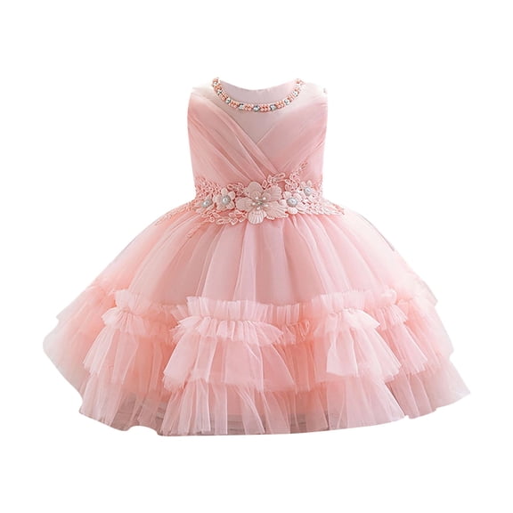 Dress for Girls Kids 3D Floral Puffy Tutu Sleeveless Birthday Pageant Performance Midi Dress Girl Dresses Light Pink 5-6Y
