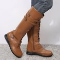 thumbnail image 4 of Rokment Vintage Knee High Combat Boots for Women Casual Buckles Leather Lace up Platform Wedge Mid Heels Mid Calf Motorcycle Riding Tall Booties, 4 of 8