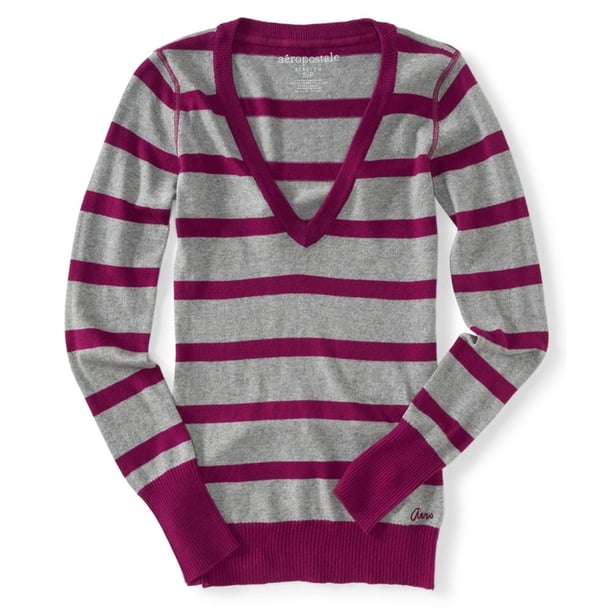 Suéter de punto con cuello en V Aeropostale para mujer morado mediano