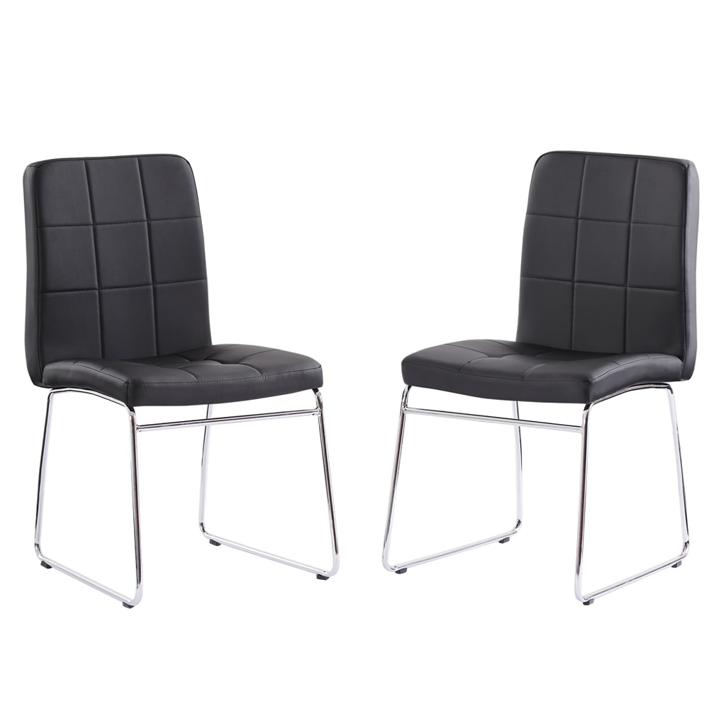 Boowill Modern Dining Chairs Set of 2, Black Faux Leather Home Kitchen Chair