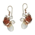 thumbnail image 2 of AeraVida Floral Copper Rose with Mother of Pearl and Cultured Pearls Beach and Ocean Style Dangle Earrings Jewelry Gifts for Women, 2 of 2
