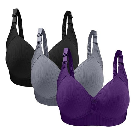 Bigersell Molded Bra Clearance 3pc Woman s Plus Size Solid Color Without Underwire Gathering Comfortable Bras Daily Bra Balconette Bra Style F-1224 Purples 44/100