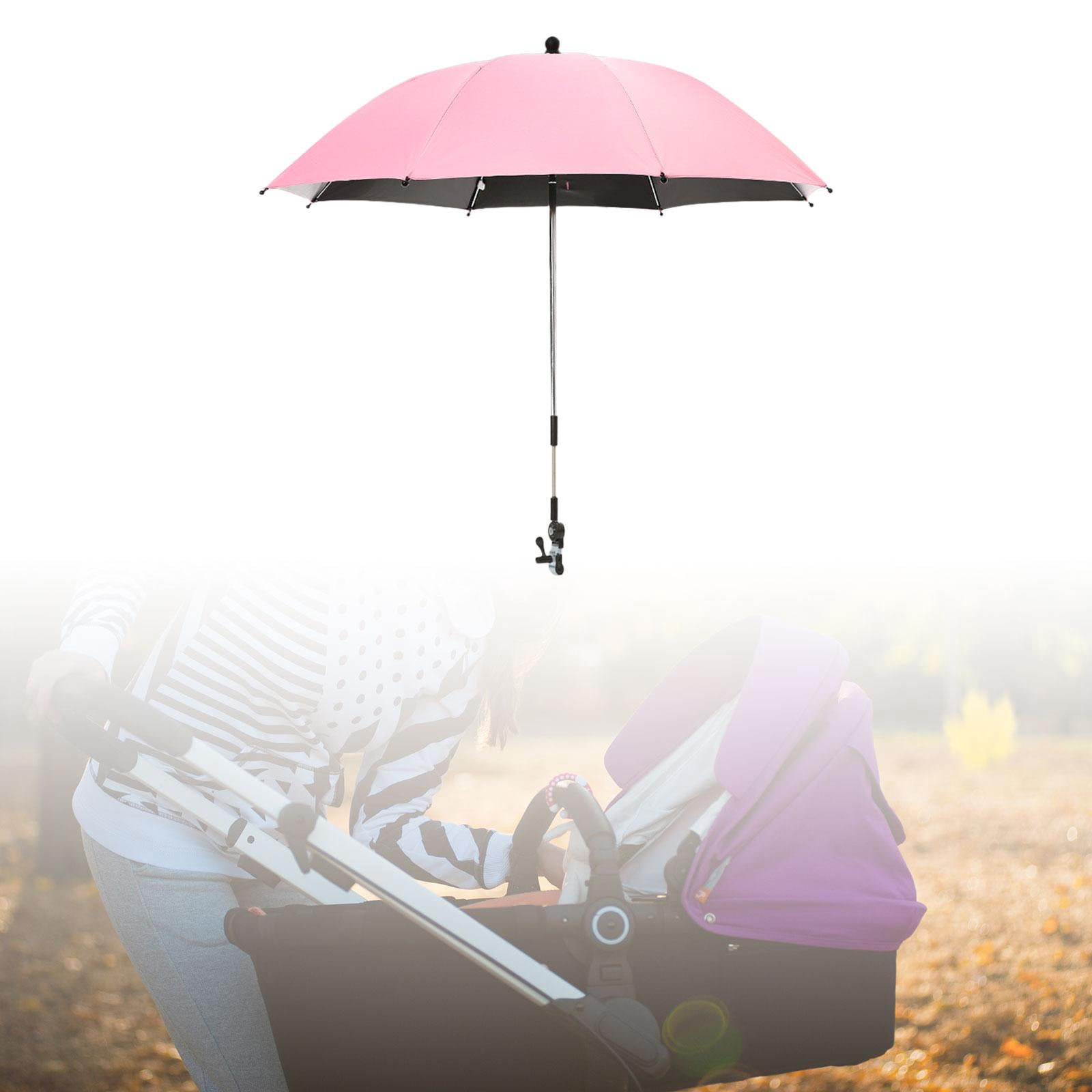 Baby Parasol Baby Pram Umbrella with Clamp Waterproof Umbrella Sun Protection Baby Parasol for Park Walking Traveling Bike Trolley pink