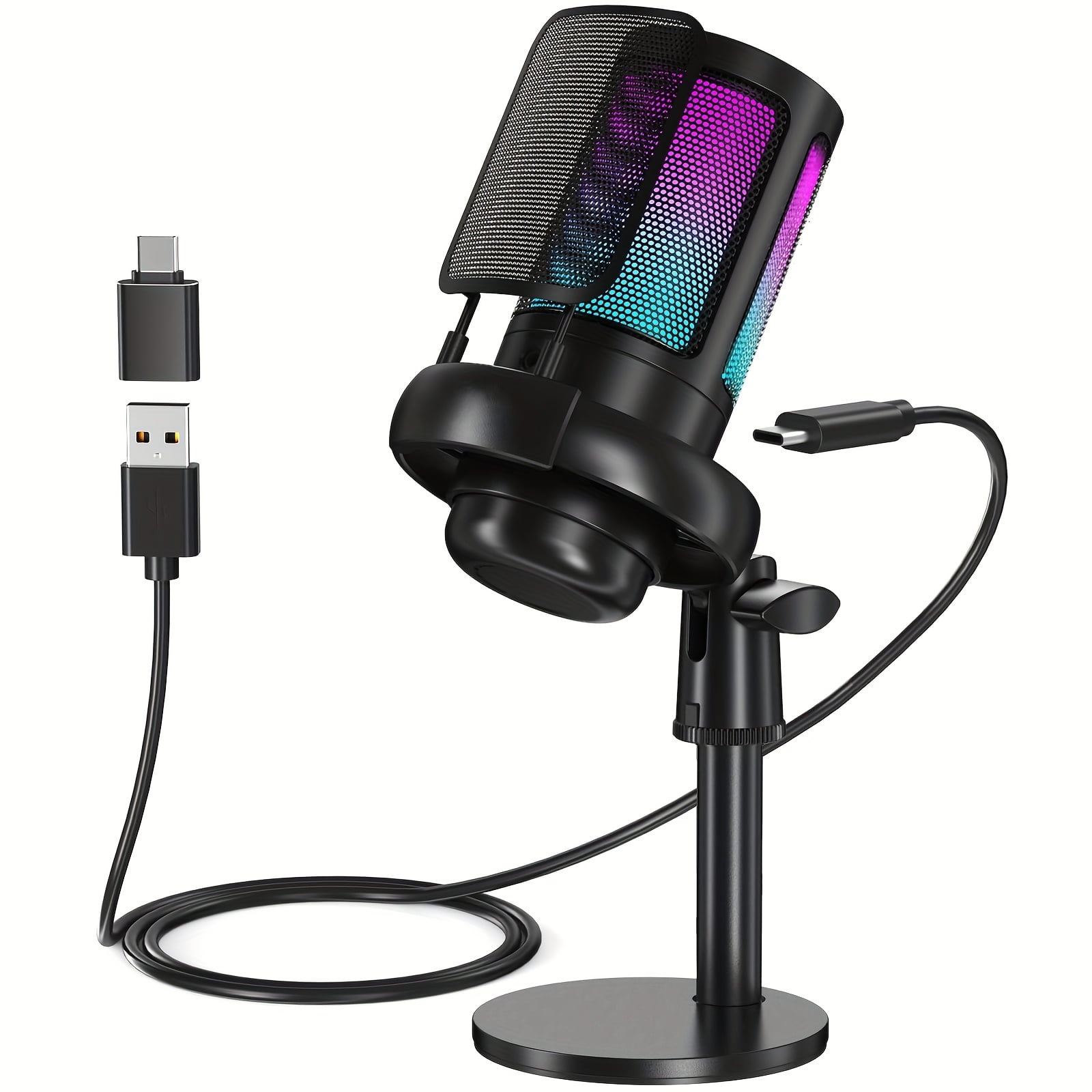 USB Microphone for Gaming on PC And PS4/5, Featuring a Condenser Mic with Instant Mute, RGB Light, Tripod Stand, Pop Filter, Shock Mount, And Gain Control, Ideal for Podcasts, Videos, And Streaming