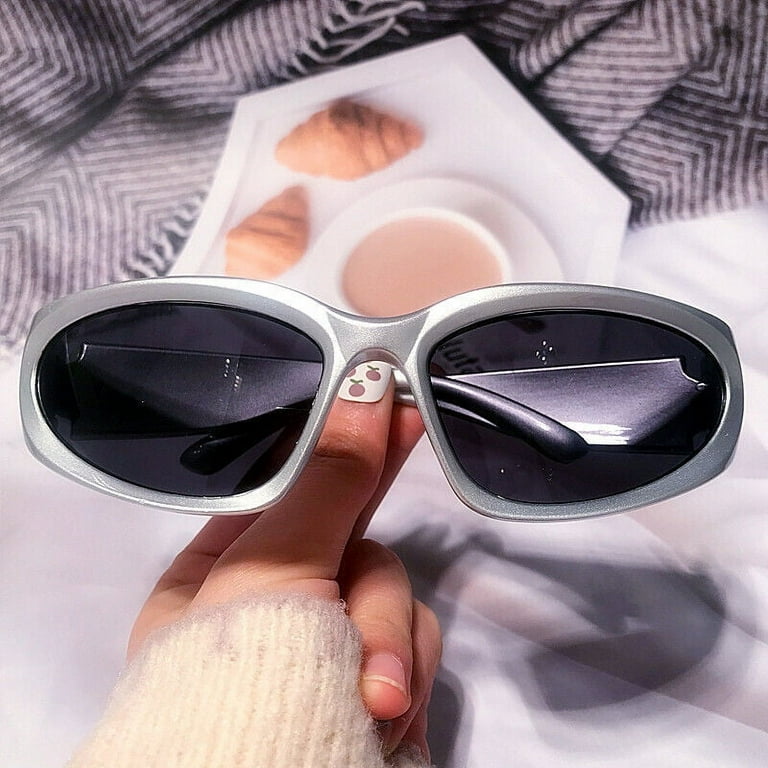 ☆NERDY☆ Glossy Track Top Silver Silver Mens Women Sunglasses Sport UV400 Shade Glasses Y2K