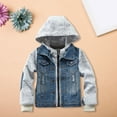 thumbnail image 2 of XQYLOS Boys Girls Denim Jackets Jean Patchwork Jackets Long Sleeve Hooded Zipper Overcoat Casual Lightweight Fall, 2 of 9