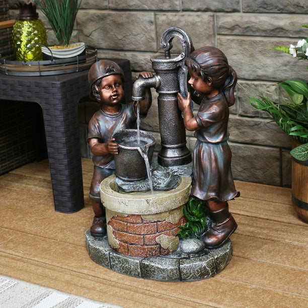 Sunnydaze Outdoor Water Fountain Jack And Jill At Farmhouse Pump Well Garden Yard Waterfall Feature 24 Inch Com Sunnydaze Outdoor Water Fountain Jack, Outdoor Water Pump