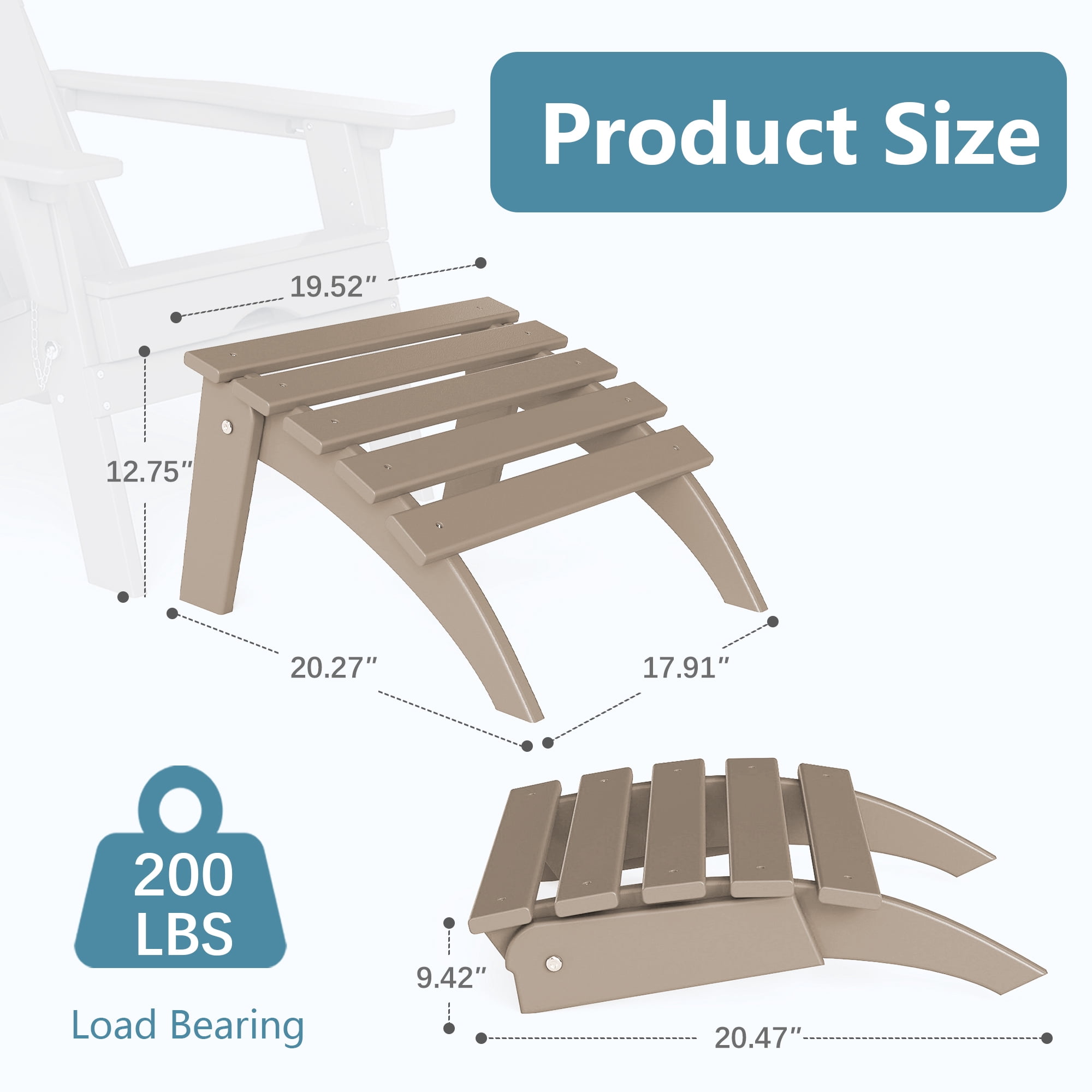 FOOWIN Folding Adirondack Ottomans Set of 4 for Adirondack Chair, Brown