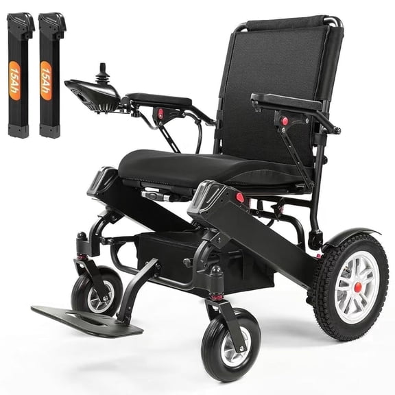 Tivaro 40 Miles Longest Range Foldable Motorized Electric Wheelchair with 2 Removable Batteries, Black