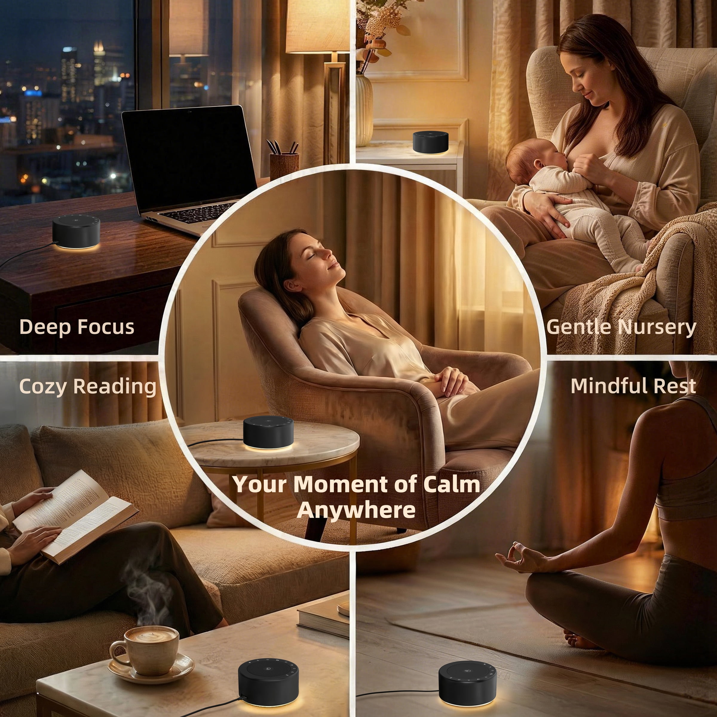 Kipcush White Noise Sound Machine with Night Light, 30 Soothing Sounds for Baby & Adults  Black