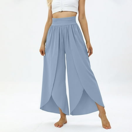 

Blue Alrise Wide Leg Pants for Women Elastic Waist Solid Color Casual Pajama Trousers Medium