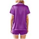 thumbnail image 4 of Pijama informal de poliéster para mujer, blusa lisa de manga corta con cuello vuelto, pantalones cortos a la moda, 4 of 8