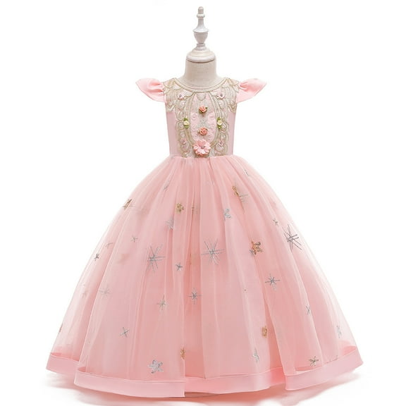 XBASW Kids Toddler Flower Girl Dress Long Trailing Princess Dresses Girls Short Sleeve Tulle Ball Gowns for Baby 2-12T