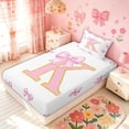 thumbnail image 2 of Meiyoeat Pink Gold Glitter Print Bow K Letter Twin Sheet Sets for Women Girls, Girly Cartoon Alphabet Bedding, 3pcs, 2 of 3