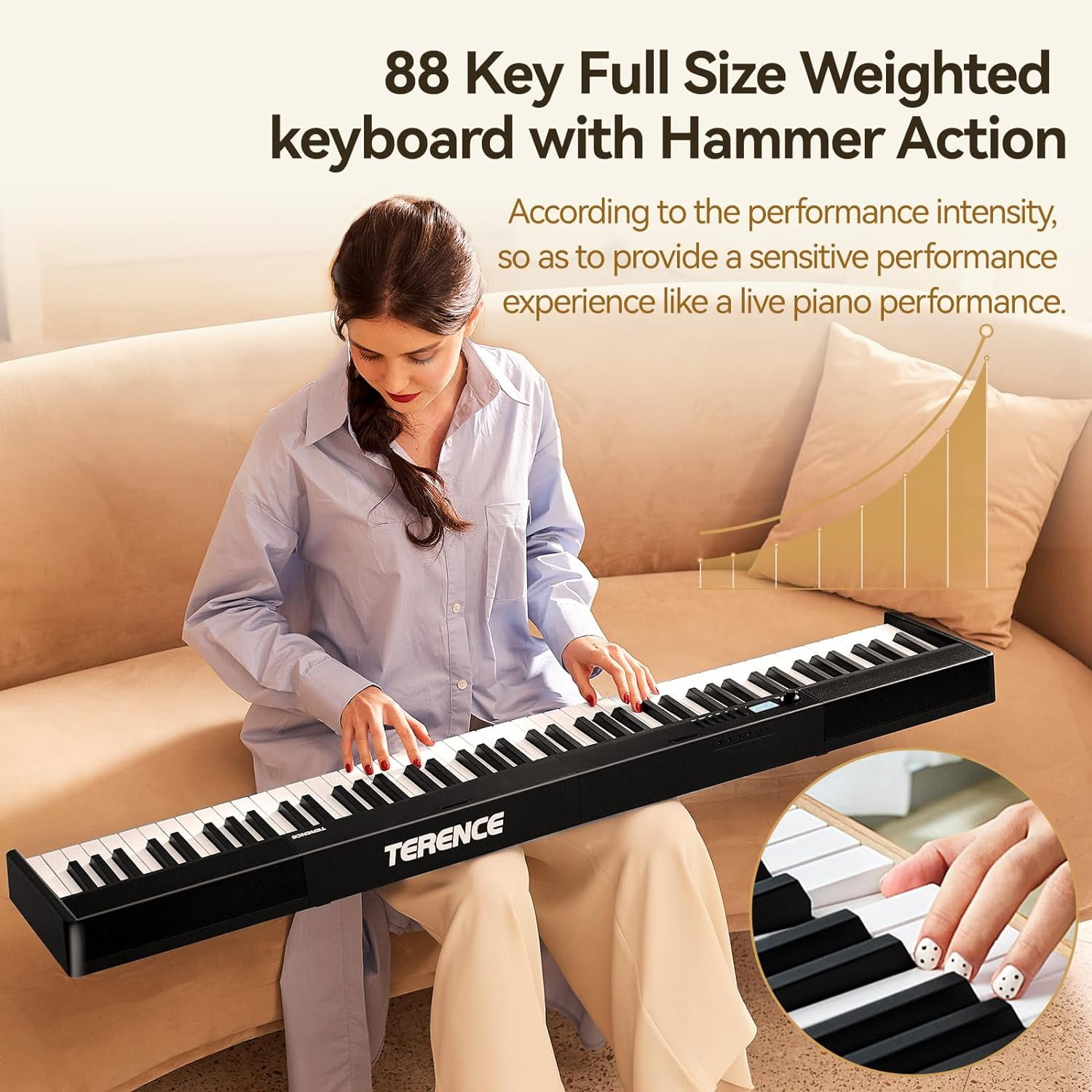 Terence 88-Key Folding Digital Piano, Portable, Weighted Full-Size