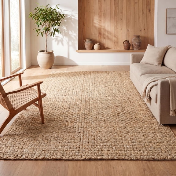 JONATHAN Y NATURAL FIBER 5 x 8 Area Rug, Estera Hand Woven Boucle Chunky Jute - Ivory, NFR102B-5