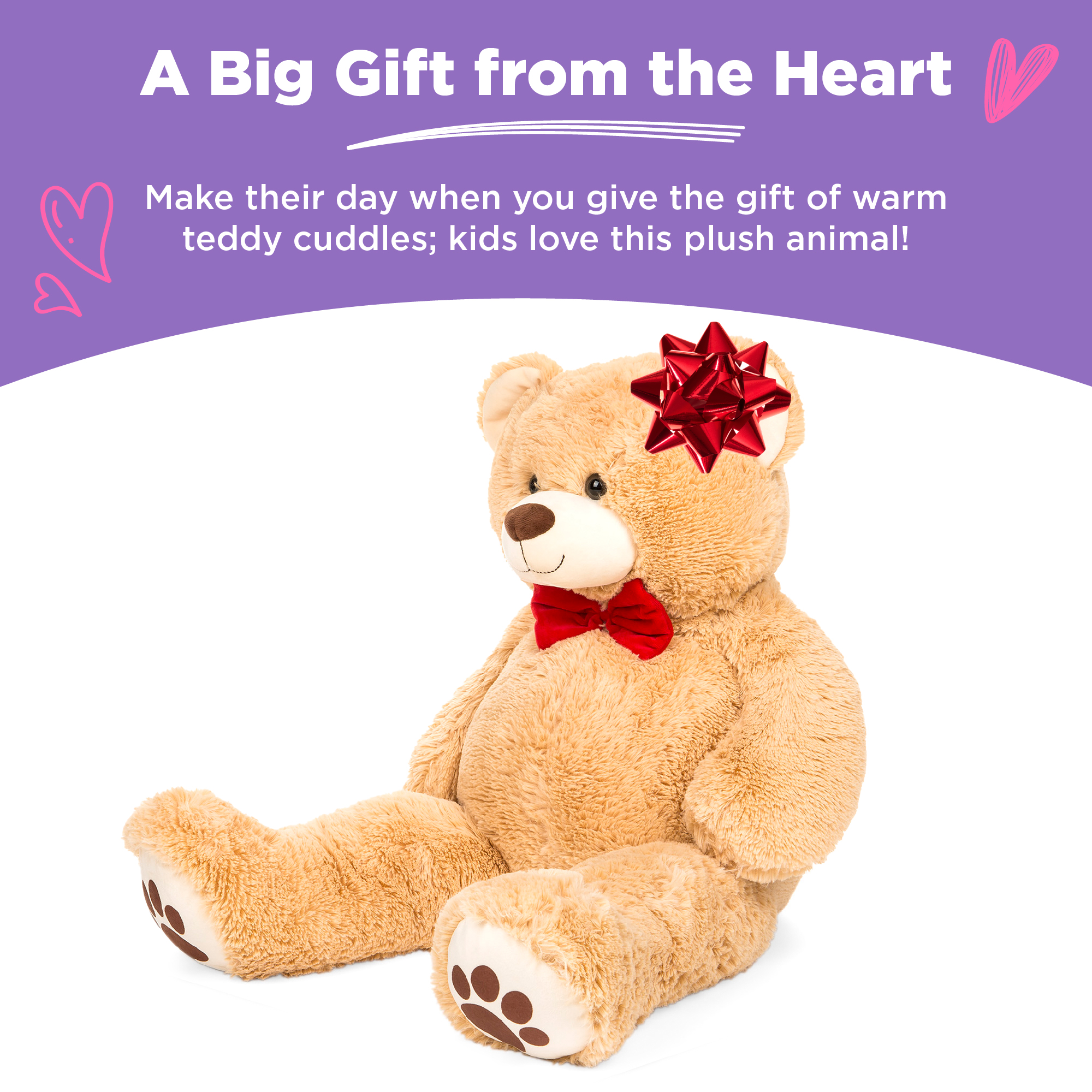 Best Choice Products 35in Giant Soft Plush Teddy Bear Stuffed Animal Toy w/ Bow Tie, Footprints - Brown - image 4 of 8