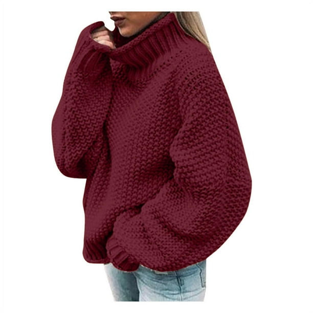 Viikei Womens Plus Sweaters Turtleneck Sweaters for Women Knitted ...