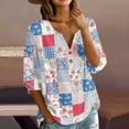 thumbnail image 2 of Women's Patchwork Floral Print 3/4 Sleeve Henley Top - V-Neck Button Tunic Blouse, Loose Fit Boho Casual Summer Shirt for Vacation, Beach, Daily Wear Blue XL, 2 of 6
