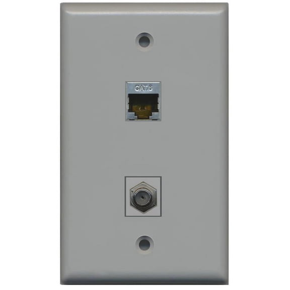 RiteAV 1 Port Cat6 Shielded 1 Coax Wall Plate Flat Gray